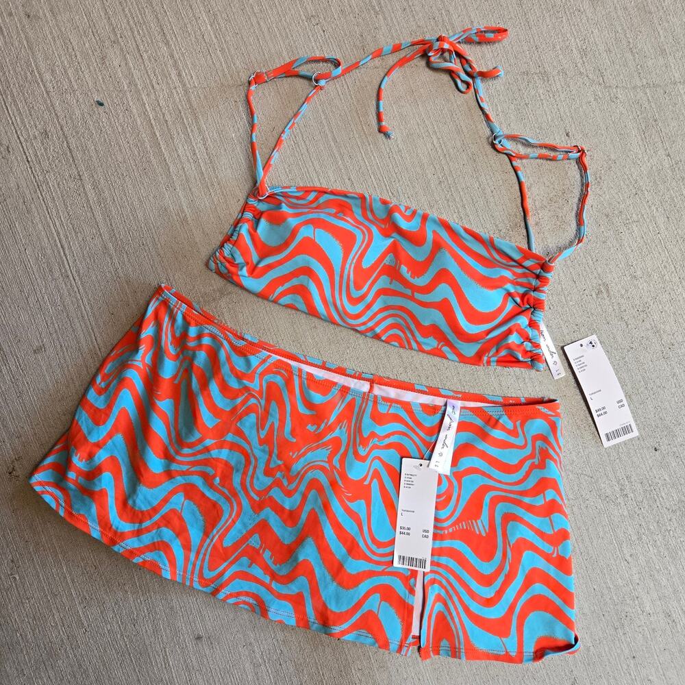 Urban Outfitters Swim Set Y2K Echo Mini Skirt Cover Up Bikini Top L NWT 90s - Picture 2 of 5